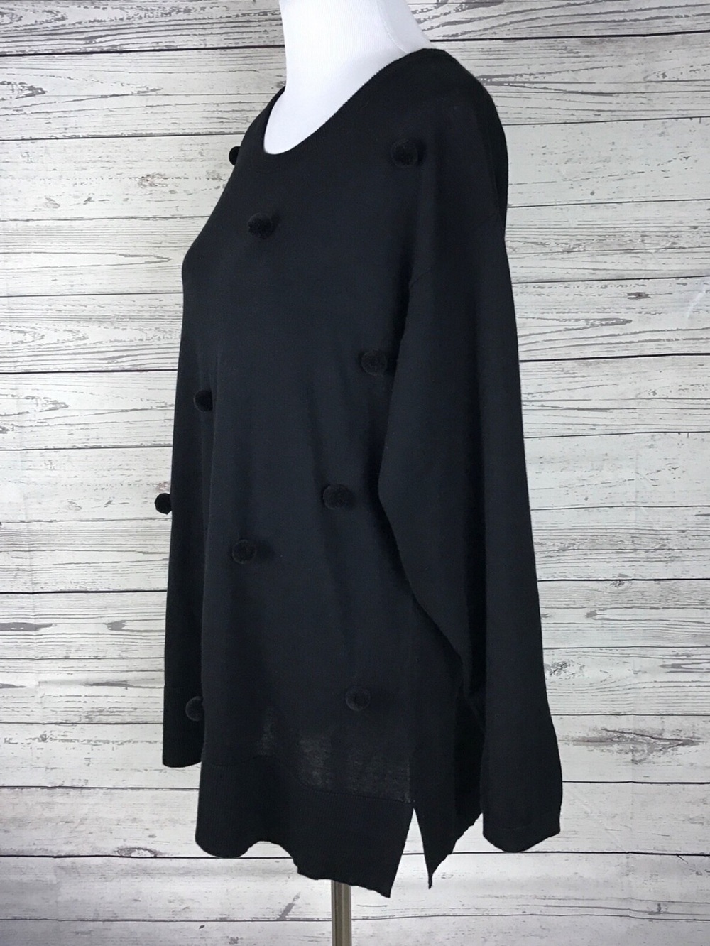 crown & ivy Black Pom Pom Crewneck Sweater Size 2X - Picture 4 of 8